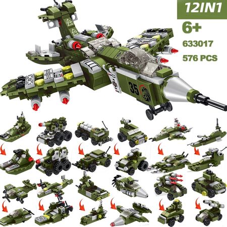 Helicopter Fighter Model legoINGlys military Building Blocks Bricks BOY Children Car Toys Educational Blocks Box 576+pcs 12 IN 1