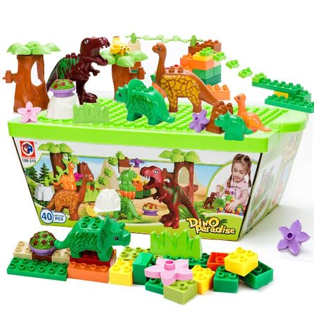 40Pcs/Lot Dino Valley Building Blocks Sets Compatible Lepining Duploe Large Particles Animal Dinosaur World Model Toys Bricks