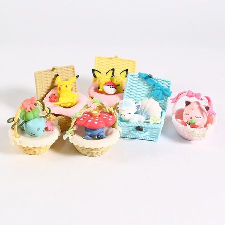 Anime Monsters Utatane Basket Vulpix Pichu Jigglypuff Bulbasaur Vileplume PVC Figures Model Toys Doll gift 6pcs/set