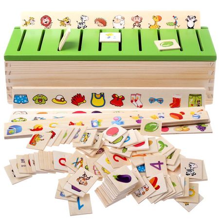 Montessri Wooden Toys Puzzle Kids Early Learning Toys Educational Wood Toys Shape Classification Box Fruit Character Recognition
