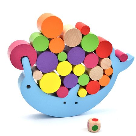 Children Wooden Building Blocks Dolphin Balance Rainbow Toys For Baby Training Board Games Stack High Learning Wood Blocks Toy