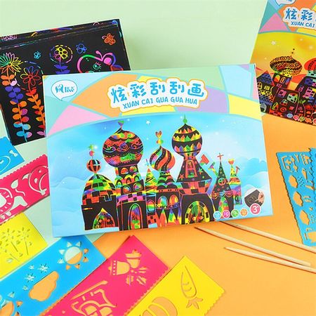 DIY Scratch Art Paper Magic Drawing Board Pad Toys Scratching Paper Graffiti Painting Stick Colorful Doodle Paint Kids Toy