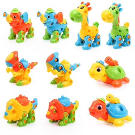 Kids Drill Toys Animal Assembled Design Building Blocks Plastic 3D DIY Screws Nut Group Installed Tools Toy Pretend Play for Boy
