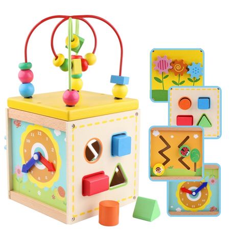 Multifunctional Colorful Wood Box Blocks Four Sides Around The Beads Math Toy Baby Children Wooden Learning Educational Toys Kid
