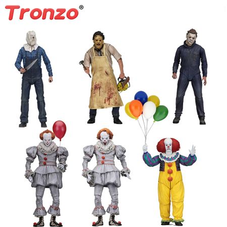 Tronzo Neca Horror Figure IT Clown Pennywise Halloween Killer Leatherface Jason Scary Movie Game Figure Model Toys For Halloween