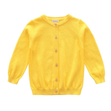 100% Cotton  New Toddler Baby Little Girls Casual Yellow Solid Cardigan Sweaters for Spring Autumn Clothes