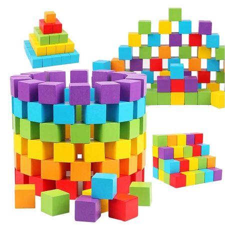 100pcs/lot 3CM Arithmetic Wooden Cubes Stacking Building Blocks Toy Baby Color and Geometric Shape Educational Toys for Children