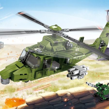 Army WW2 WZ-9 Modern Military City SWAT Police Armed Helicopter Building Blocks Weapons Model Bricks Kids Toys