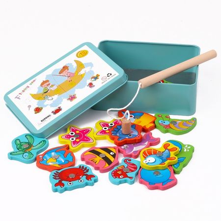2020 Children Baby Educational Toy Iron Box Fishing Wooden Game Set Novelty Toys Cognition Magnetic Toys Set Kids Gifts