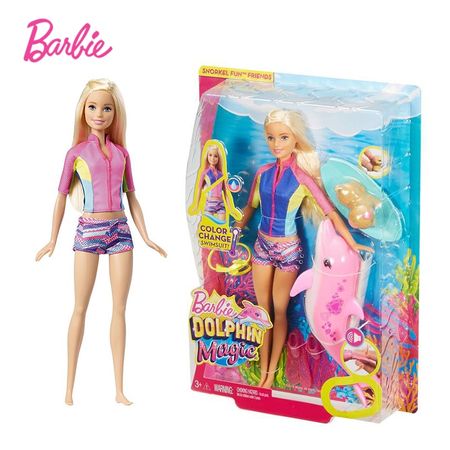 Original Barbie Dolphin Magic Doll Color Change Swimsuit Boneca Brinquedos Toys For Girl Chirstmas Birthday Gift FBD63