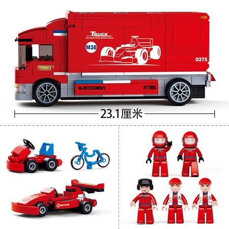 SLUBAN F1 Racing Transport Truck Car DIY Transporter Building Blocks Toys Kids Birthday Christmas Gift