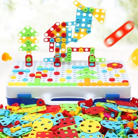 Drilling Screw 3D Creative Mosaic Puzzle Toys For Children Building Bricks Toys Kids DIY Electric Drill Set Boys Educational Toy