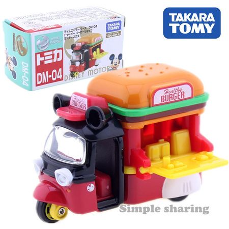 Takara TOMY Tomica DM-04 Disney DoBe Food Shop Tricycle Model Mickey Mouse Anime Figure Burger Catering Car Mould Pop Baby Toy