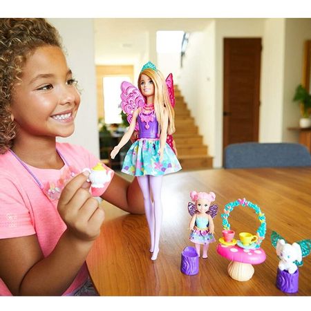 Original Barbie Dreamtopia Dolls Tea Party Accessories Fantasy Doll Toys for Girls Juguetes Kid Toys for Children Doll House Set