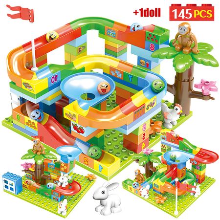 145PCS City Marble Race Run Maze Balls Big Building Blocks Duploed  Jungle Slides Track Figures Bricks Toys for Kids