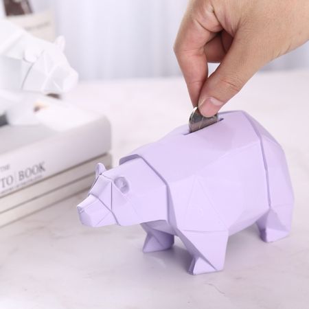 Polar Bear Geometric Piggy Bank Statues Animals Money Banks Figurine Resin Art&Craft Kids Gift Toy Home Decoration