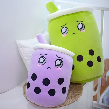 Cute Soft Cartoon Bubble Tea Cup Plush Toys Stuffed Fashion Drink Pillow with Suction Tube Adorable Back Cushion Funny Boba Food
