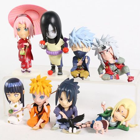 8pcs/set Naruto Shippuden Naruto Sasuke Sakura Orochimaru Jiraiya Hinata Tsunade Kakashi Kimono Ver PVC Figures Toys Dolls Gifts