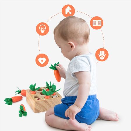 Wooden Toys Baby Montessori Toy Set Pulling Carrot Shape Matching Size Cognition Montessori Educational Toy Wooden Toys baby