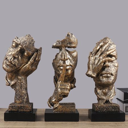 Abstract Sculpture Figurine Ornaments Silence Is Gold Office Home Desk Decoration Accessories Modern Art Resin Decoration Craft