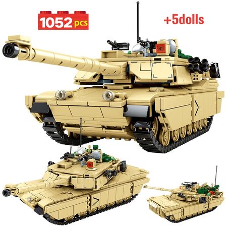 1052PCS City Military Technic Tank Track Building Blocks WW2 Chariot Army Weapon Soldier Figures Bricks Toys For Children Gifts