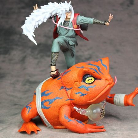 Anime NARUTO SHIPPUDEN Jiraiya with Toad Mount Frog GamaBunta Summon Monster Figure Model Toys Two in one