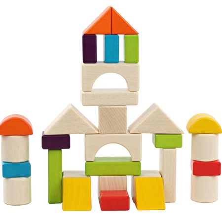 30 Pieces Colorful Wooden Boxed Wooden Building Blocks Toy Geometric Shape Baby Educational Big Toys for Children