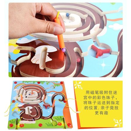 Wooden Magnetic Pen Track Maze Puzzle Game Parent-Child Educational Toy Baby Intelligence Development Learning Toys for Children