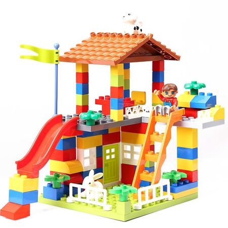 89pcs Colorful City House Roof Big Particle Building Blocks Compatible LegoING Duploed Castle Educational Toy For Children Gifts