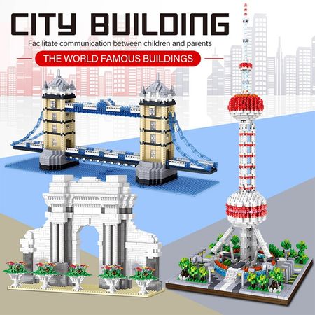New City Creator Diamond Mini Architecture Tower the Oriental Pearl Tower Twin Bridges Building Blocks Bricks Toy for Children