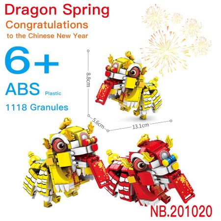 SEMBO BLOCK Chinese traditional Lion Dragon Dance Movie New year model building block Assembly Kids Toys New Year Gift
