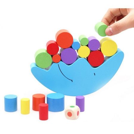 Montessori Wood Moon Balance Building Blocks Game for Baby Children Wooden Toys Educational Colorful Balancing Block Toy