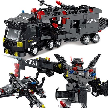 Legoinglys Police Robot Mini Figures Bricks Set 8IN3 SWAT City Police Station Building Blocks Children Car Truck For Boys Gifts