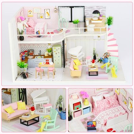 Doll House Miniature DIY Dollhouse With Furnitures Wooden House Waiting Time Coffee House Toys For Children GRILS Birthday M035