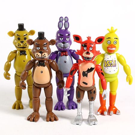 5Pcs/set Five Nights At Freddy's Action Figure Toys PVC Foxy Gold Freddy Chica Freddy 2 Color LED Lights Kids Christmas Gifts