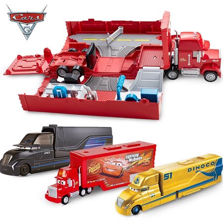Original Disney Pixar Cars 3 Large Transporter Deformation Truck Set Lighting McQueen Storm Jackson Curz Ramirez Car Toys Gift