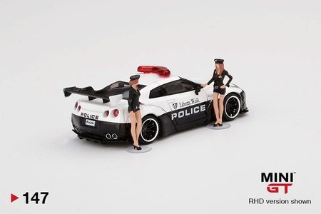 Mini GT 1/64 GTR police car girl version LBWK wide body alloy car model R35 modified version of action figure