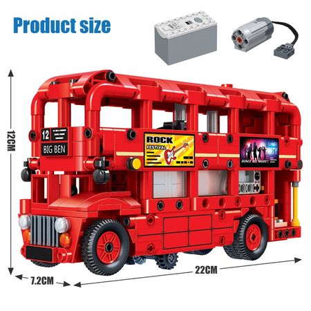 487PCS Creator Electric Double Decker Bus Red Bus Building Blocks Technic City Car School Bus Bricks Toy for Children