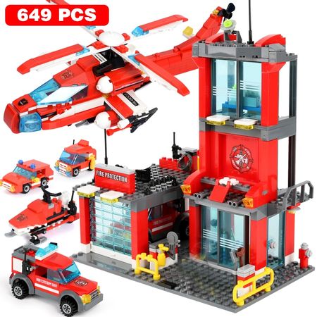 1123pcs Fire Station Classic Model Blocks City Construction Building Block Technic Bricks Educational Toys For Children Gift