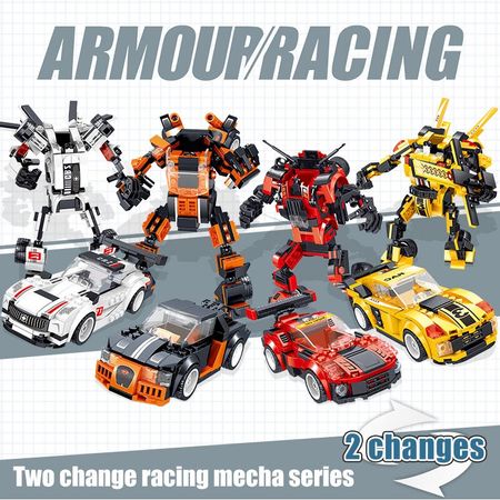 990PCS Car City Deformation Racing Car Armor Modular Technic Robot DIY Armour Racing Blocks Bricks Toys For Children