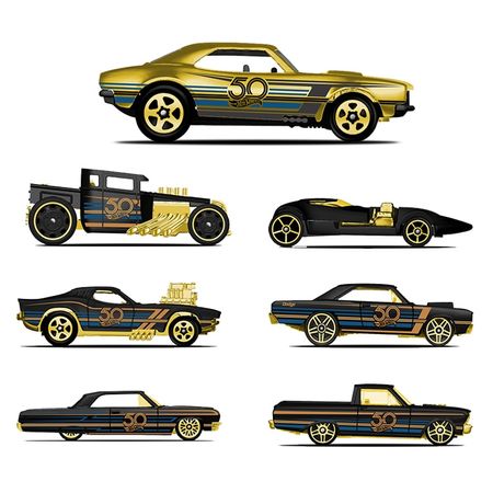 Hot Wheels Car Collector's Edition 50th Anniversary Black Gold Metal Diecast Cars Toys Vehicle For Children Juguetes FRN33