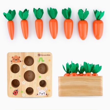 Wooden Toys Baby Montessori Toy Set Pulling Carrot Shape Matching Size Cognition Montessori Educational Toy Wooden Toys baby
