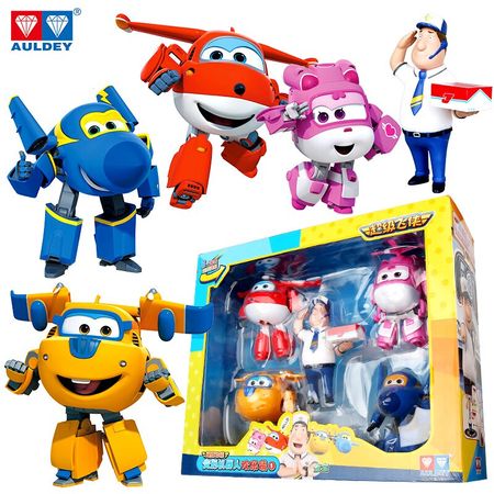 AULDEY Super Wings 5pcs Big 15cm JIMBO JETT JEROME DIZZY DONNIE Deformation Action Figures Toys Christmas Gift for Kids