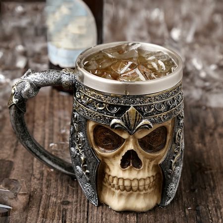 Creative Resin Mark Cup Nostalgic Beer Cup Stainless Steel Skull Knight Coffee Cup Tea Cup Bar Desk Accessories Decoration