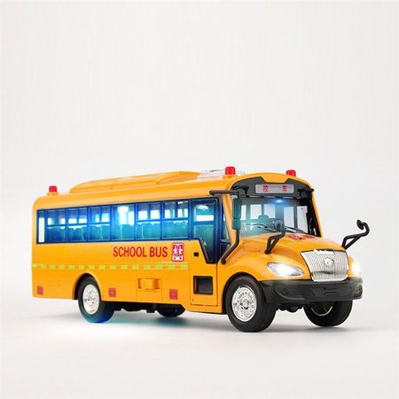 Big Size Children Simulation School Bus Toy Model Musical Inertia Car Vehicles Pull Back Car with Sounds and Lights Boys Toys