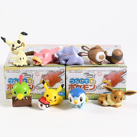 8pcs/set Eevee Mimikyu Ditto Piplup Sentret Slowpoke 6CM PVC Animal Cable Protector Action Figures