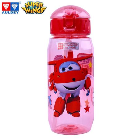 AULDEY Super Wings Children's Water Cup 14oz with Plastic Straw, Lovely Portable Water Bottle for Kids, JETT/DIZZY/JEROME