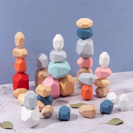Creative Wooden Colored Stacking Balancing Stone Building Blocks Educational  WS 