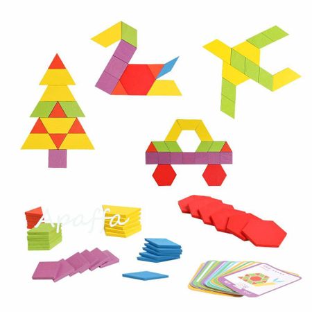 155pcs 3d Wooden Jigsaw Puzzle Early Childhood Education Geometric Tangram Wooden Game Toys for Children Montessori Learning