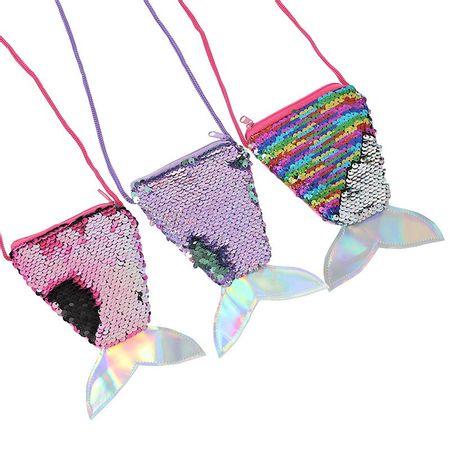 Girls Sequined Mermaid Tail Coin Purse Girl Glittered Sequins Crossbody Bags Card Holder Wallet Purse Pouch Bag for Kids